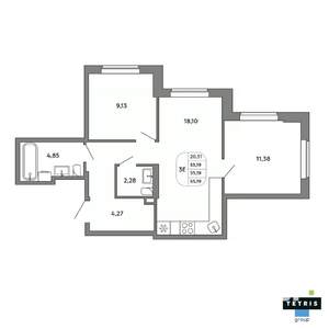 3-к квартира, вторичка, 55м2, 25/32 этаж