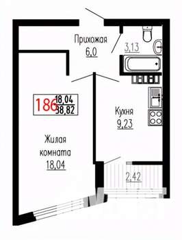 1-к квартира, строящийся дом, 39м2, 14/27 этаж