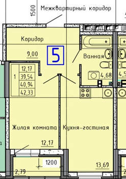 1-к квартира, вторичка, 39м2, 22/26 этаж