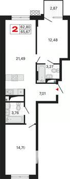 2-к квартира, вторичка, 66м2, 6/25 этаж
