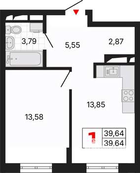 1-к квартира, вторичка, 40м2, 13/25 этаж