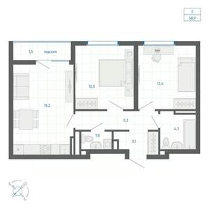 2-к квартира, вторичка, 59м2, 23/32 этаж