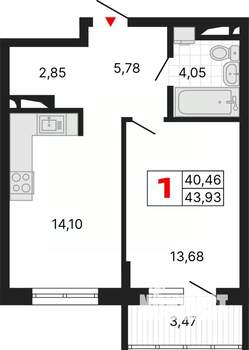 1-к квартира, вторичка, 44м2, 6/25 этаж