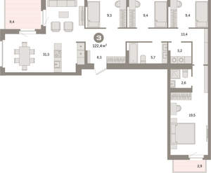 3-к квартира, вторичка, 122м2, 8/9 этаж
