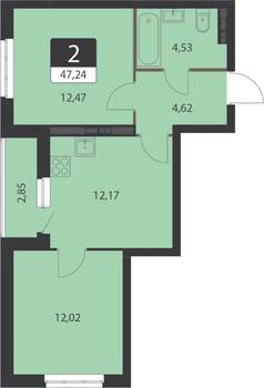 2-к квартира, вторичка, 47м2, 14/15 этаж