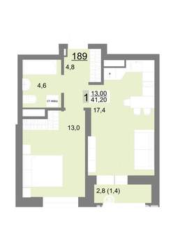 1-к квартира, вторичка, 41м2, 22/26 этаж