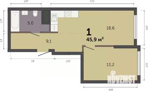 1-к квартира, строящийся дом, 46м2, 4/32 этаж