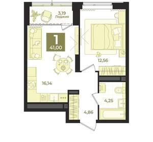 1-к квартира, вторичка, 41м2, 12/31 этаж