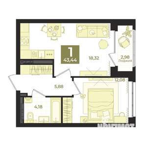 1-к квартира, вторичка, 43м2, 12/12 этаж