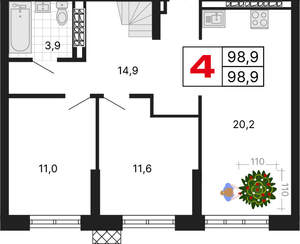 2-к квартира, вторичка, 61м2, 14/15 этаж