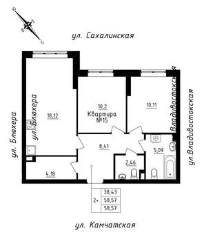 2-к квартира, строящийся дом, 59м2, 2/25 этаж