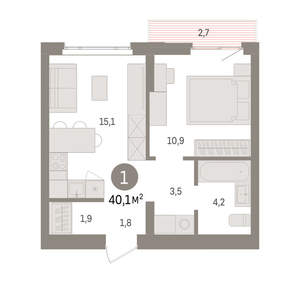 1-к квартира, вторичка, 40м2, 2/16 этаж