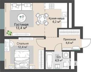 2-к квартира, строящийся дом, 43м2, 7/29 этаж