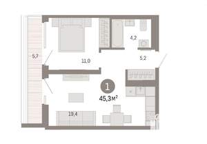 1-к квартира, вторичка, 45м2, 6/7 этаж