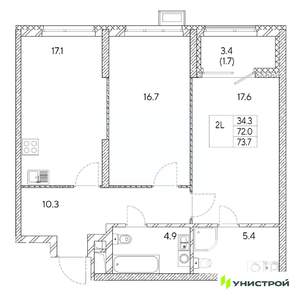 2-к квартира, вторичка, 74м2, 5/31 этаж