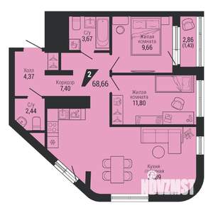 2-к квартира, вторичка, 69м2, 20/26 этаж