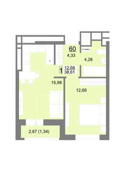1-к квартира, строящийся дом, 39м2, 7/22 этаж