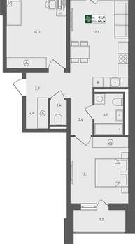 2-к квартира, вторичка, 66м2, 2/4 этаж