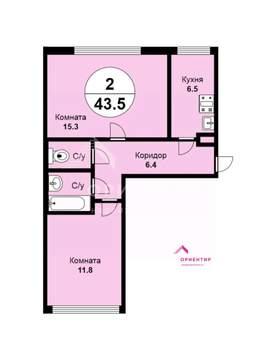 2-к квартира, вторичка, 44м2, 1/5 этаж