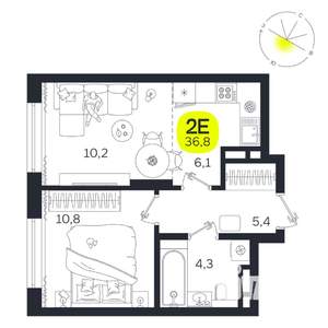 2-к квартира, вторичка, 37м2, 6/27 этаж
