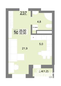Студия квартира, вторичка, 33м2, 26/26 этаж