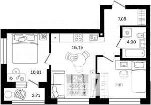 2-к квартира, вторичка, 50м2, 2/27 этаж