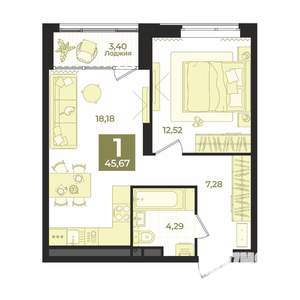 1-к квартира, вторичка, 46м2, 3/31 этаж