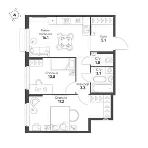 2-к квартира, вторичка, 58м2, 2/25 этаж