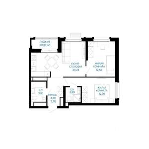 2-к квартира, строящийся дом, 59м2, 25/30 этаж