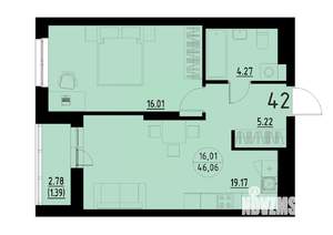 1-к квартира, строящийся дом, 46м2, 5/25 этаж