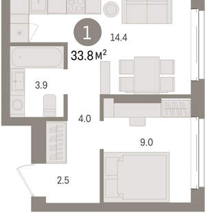 1-к квартира, вторичка, 34м2, 2/25 этаж