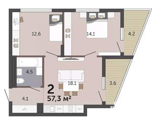 2-к квартира, вторичка, 57м2, 5/19 этаж