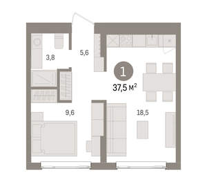 1-к квартира, вторичка, 38м2, 3/25 этаж