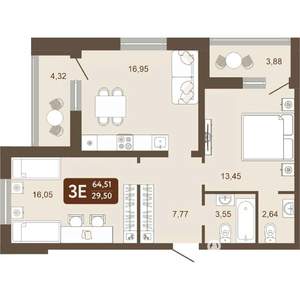 3-к квартира, вторичка, 65м2, 11/24 этаж