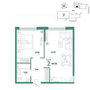 2-к квартира, вторичка, 45м2, 19/24 этаж