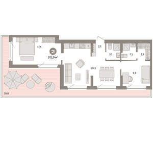 2-к квартира, вторичка, 101м2, 8/9 этаж