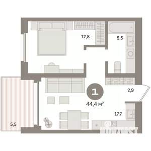 1-к квартира, вторичка, 44м2, 15/24 этаж