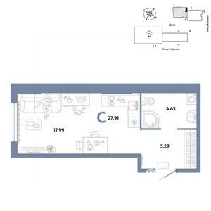Студия квартира, вторичка, 28м2, 18/24 этаж