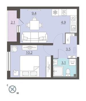 1-к квартира, вторичка, 32м2, 2/8 этаж