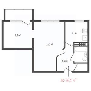 2-к квартира, вторичка, 37м2, 6/9 этаж