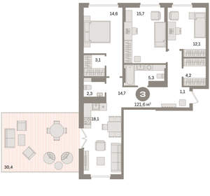 3-к квартира, вторичка, 122м2, 7/9 этаж