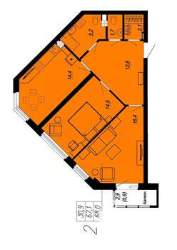 2-к квартира, вторичка, 68м2, 5/24 этаж