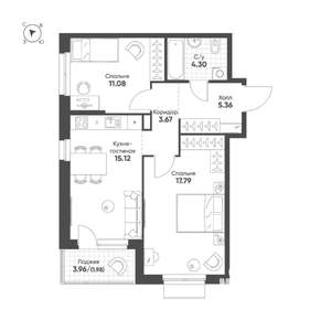 2-к квартира, вторичка, 59м2, 3/25 этаж