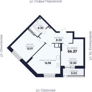 2-к квартира, вторичка, 56м2, 12/17 этаж