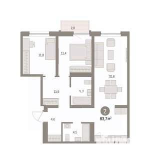 2-к квартира, вторичка, 84м2, 7/16 этаж