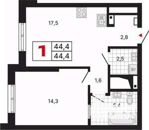1-к квартира, вторичка, 45м2, 25/29 этаж