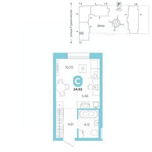 Студия квартира, строящийся дом, 25м2, 5/25 этаж