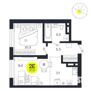 2-к квартира, вторичка, 37м2, 2/27 этаж