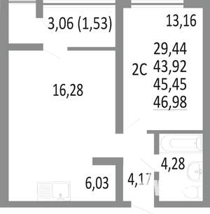 2-к квартира, вторичка, 45м2, 17/18 этаж