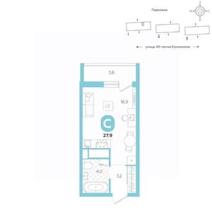 Студия квартира, вторичка, 28м2, 15/16 этаж